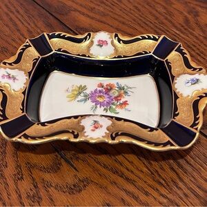 Vintage Lindner Keeps Bavaria Cobalt Blue & Gold Porcelain Floral Ash Tray
